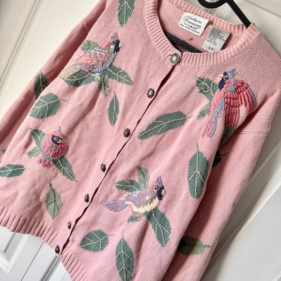 🌸 Vintage 90s Embroidered Northern Treasures Bird Cardigan 🦜🕊️ - Picture 7 of 15